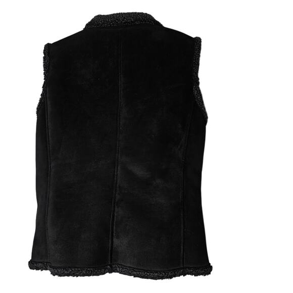 L.L.Bean Women’s Medium Black Faux Suede Sherpa Lined Button Vest - Picture 3 of 8